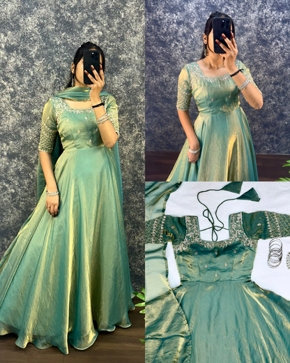 Premium Embroidery Sequence Gown with Dupatta