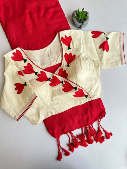 Khadi cotton with  stitched blouse