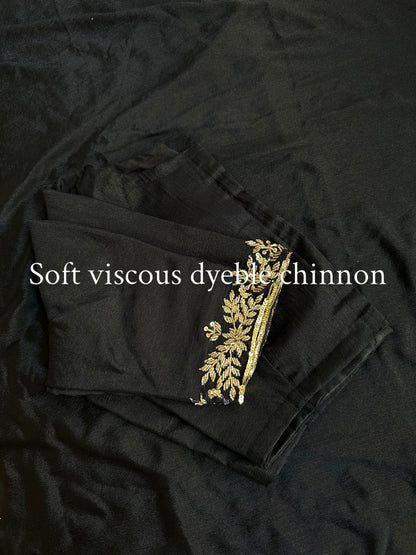 Viscose Chinon saree with stitched blouse