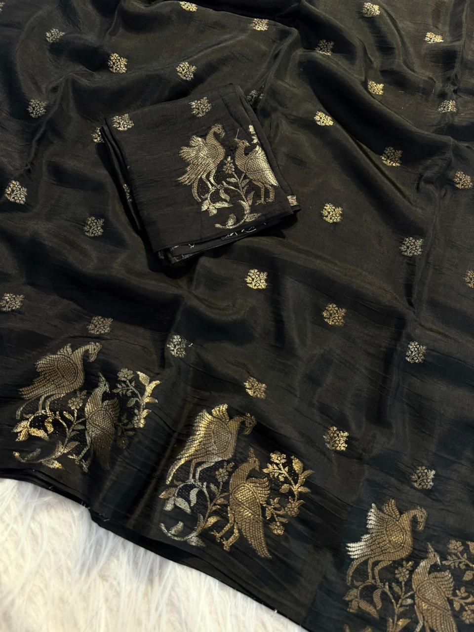 Pure viscose Russia bird figure trendy look saree