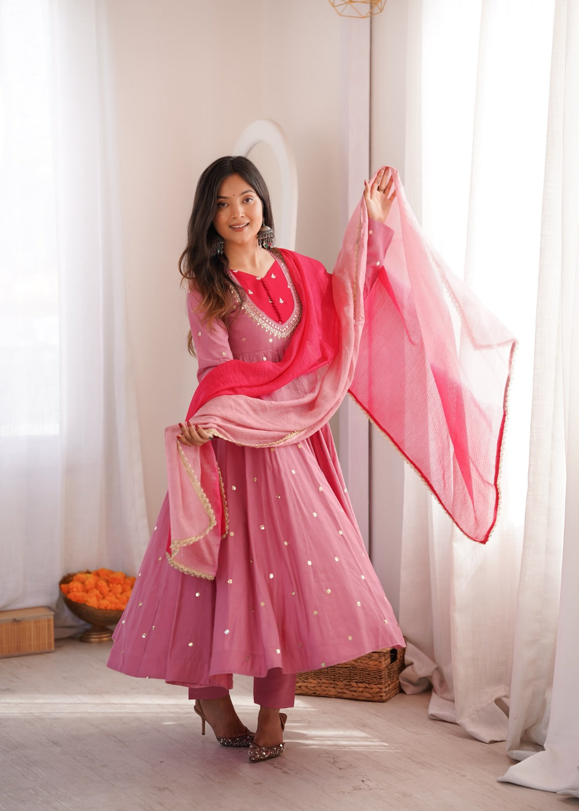 Anarkali 3 piece embroidered office set