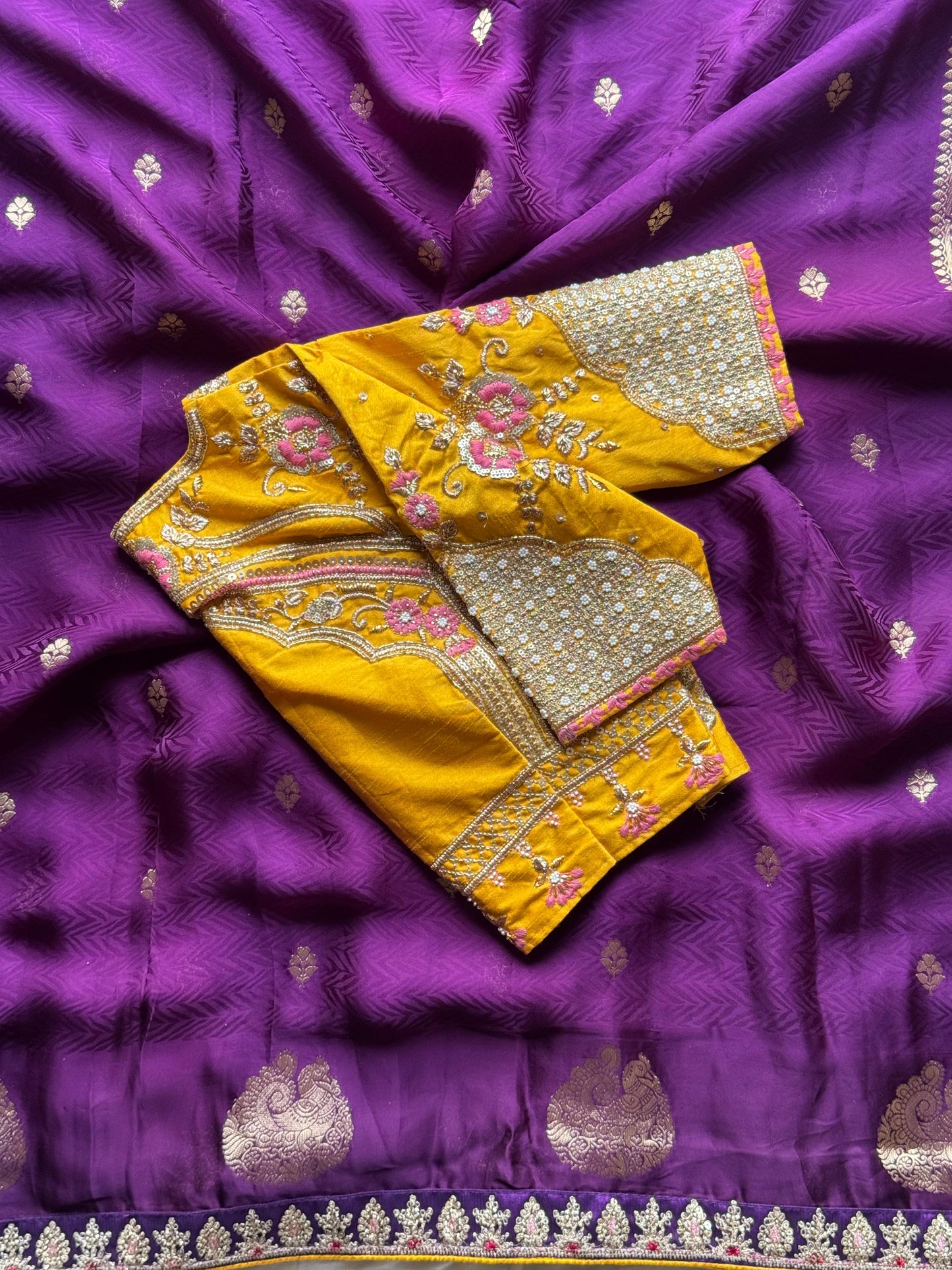 Pure coding work wedding look luxe saree with stitched blouse