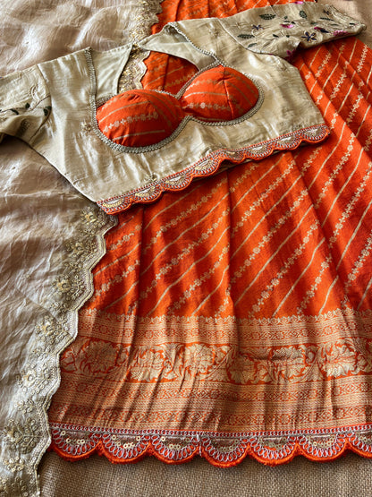 Khadi Lehnags with Stitched Blouse set for party wear