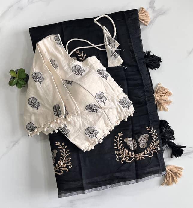 Butterfly work with
Chanderi Saree with stitched Blouse