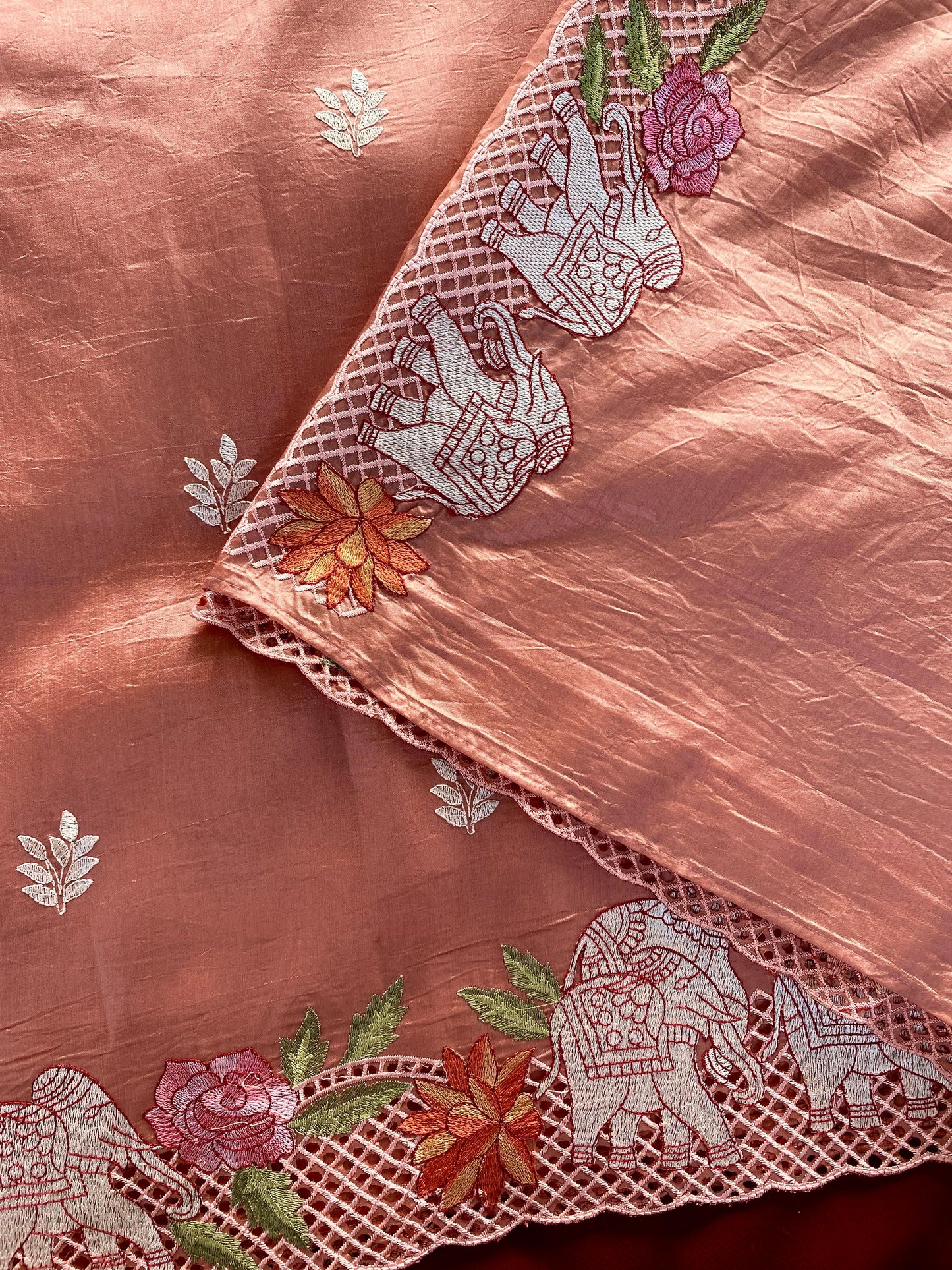 Tussar embroidered hole work premium traditional saree