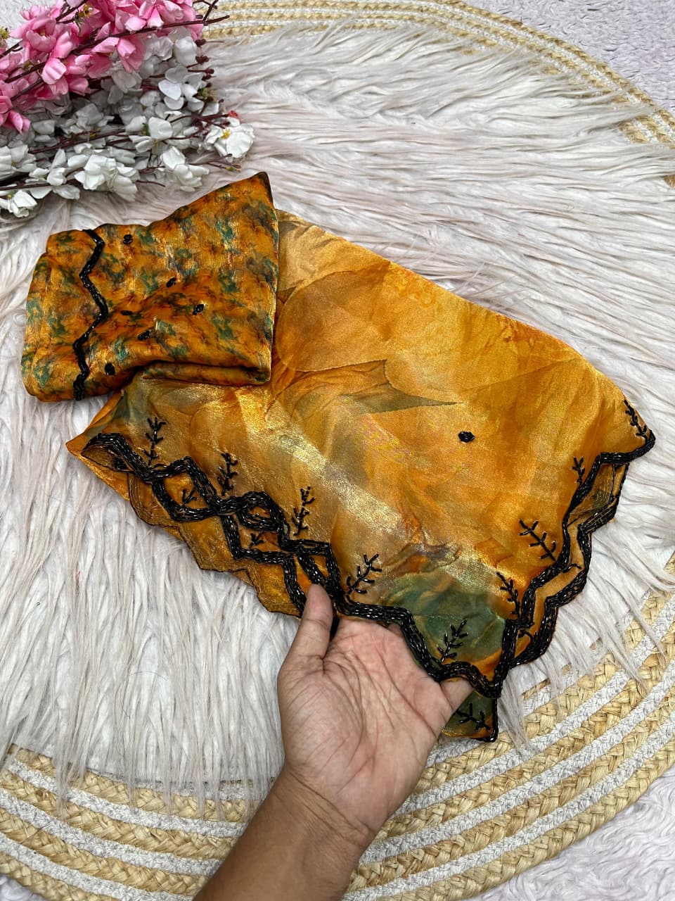 Trendy fendy satin fabric 3- layer Sarees