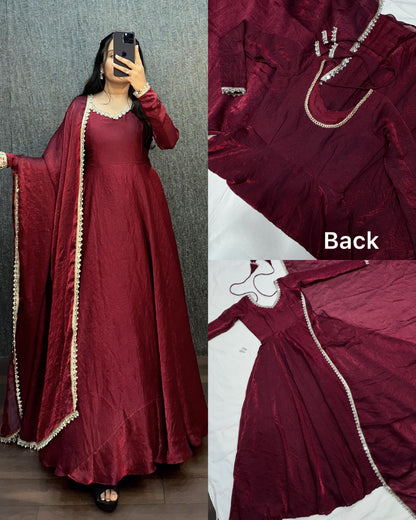 Fendy silk crush mirror lace gowns