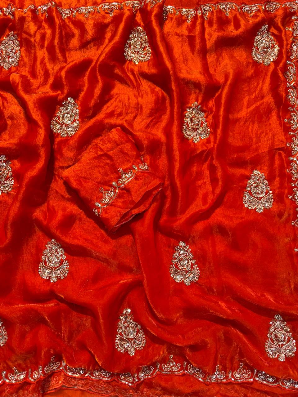 Trending soft satin Butta work saree