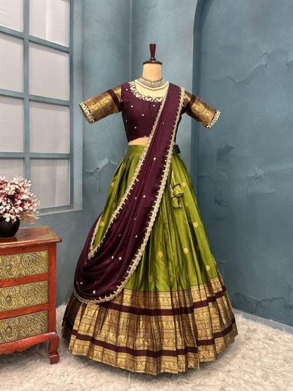 Kanchipuram Designer Green Aesthetic Lehenga