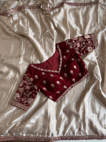 Luxe Pure Uppada coding work Stitched Saree with blouse