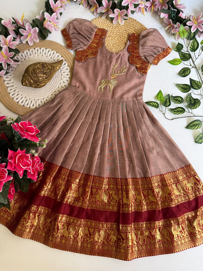 Kids Narayanpet cute deer work gowns