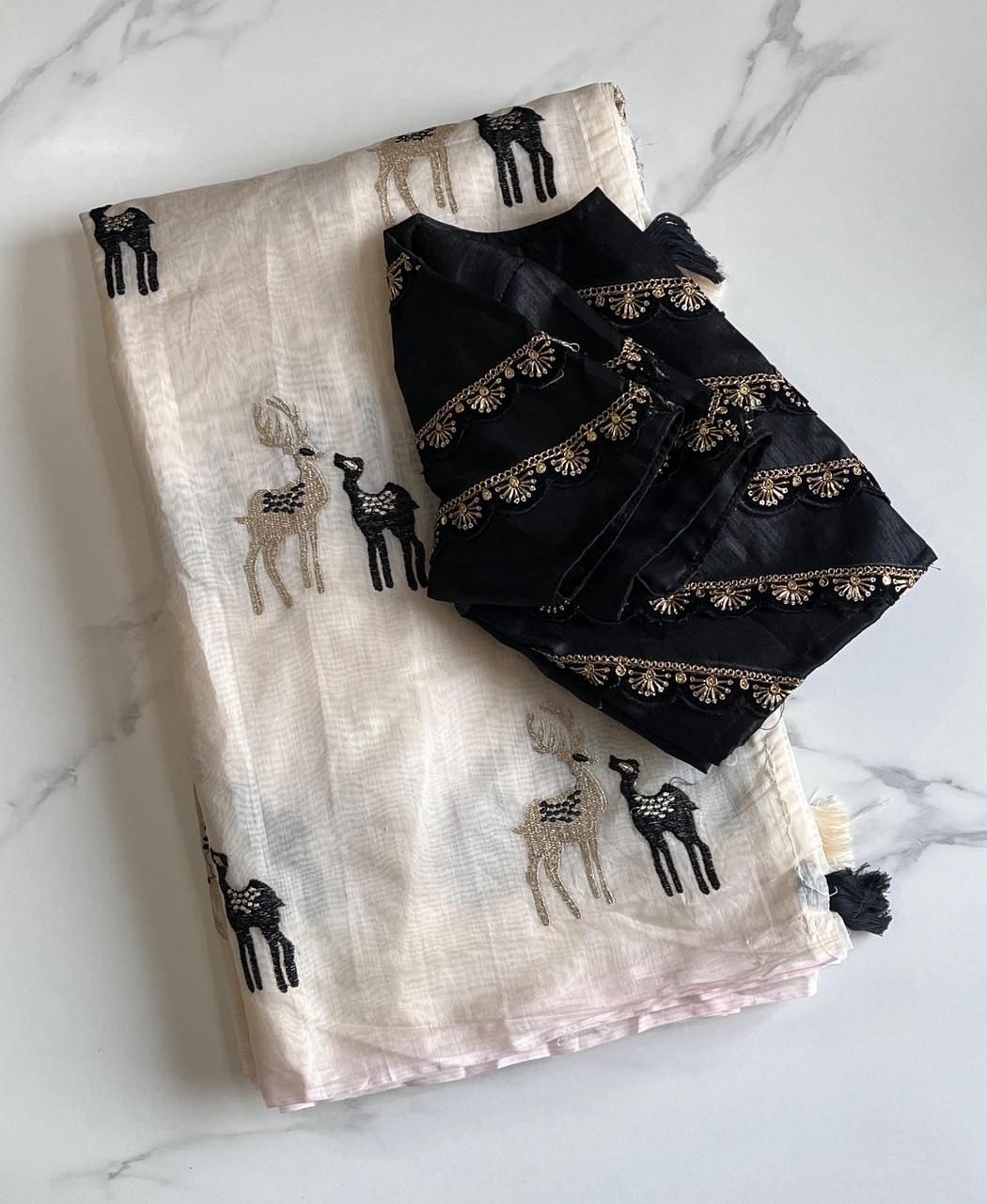 Chanderi cotton saree with stitched Blouse