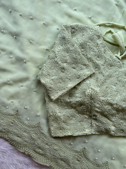 Samantha mam inspired pastel green soft georgette trendy saree