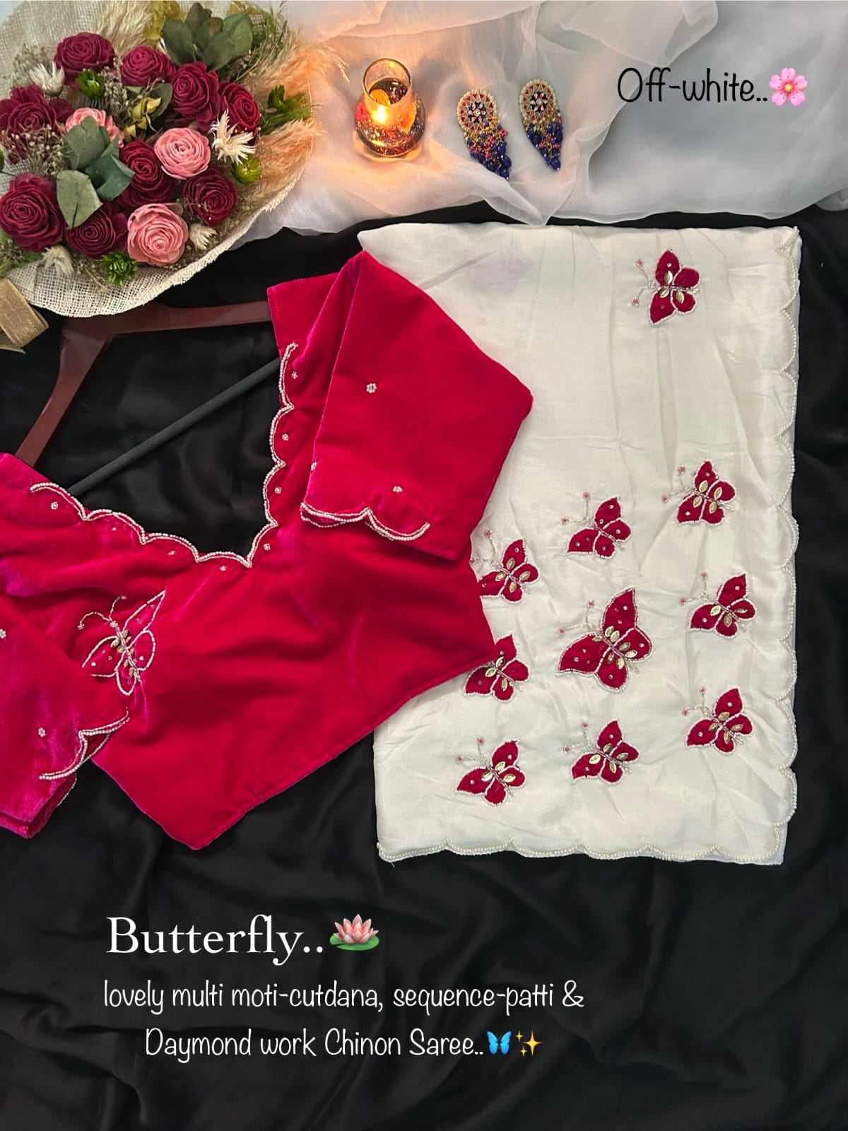 Butterfly Multi Moti Cutdana Butties trendy saree with stitched blouse