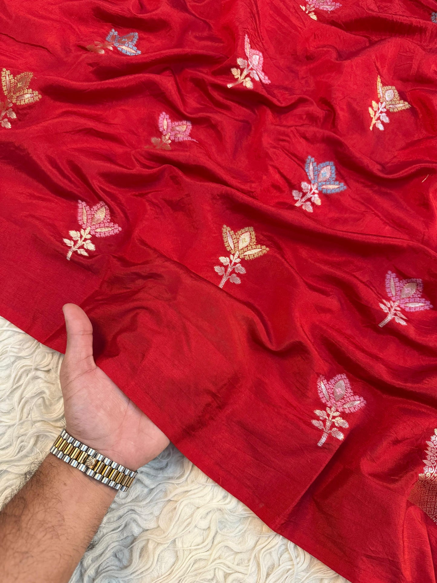 Semi pattu traditional gold zari red minakari  saree