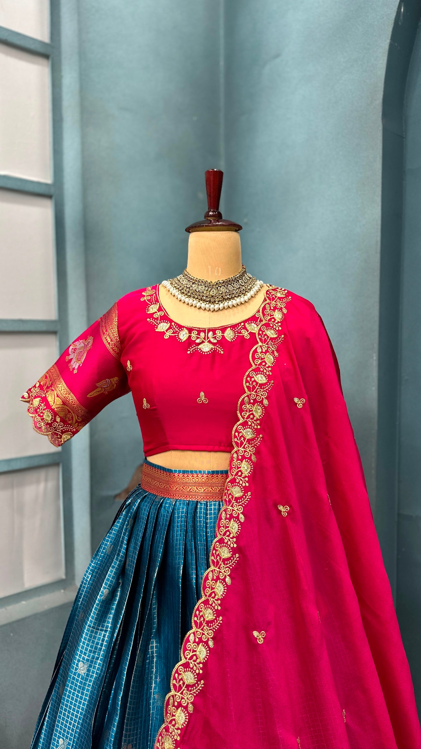 Kanjivaram silk Designer jacquard embroidery lehenga sets
