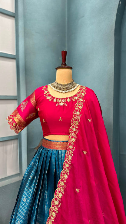 Kanjivaram silk Designer jacquard embroidery lehenga sets