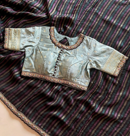 Hand Dyeing shade Satin silk saree with stitched blouse