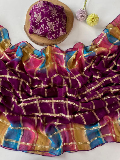 Sibori Georgette Zari Mirror work trendy sarees