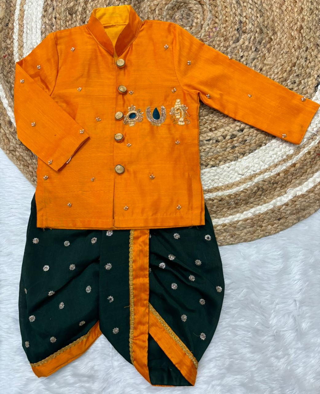 Gents maggam work Kurta with Dhoti set