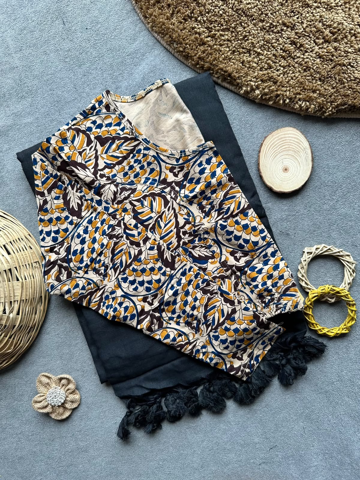 Khadi Streachable cotton stitched blouse