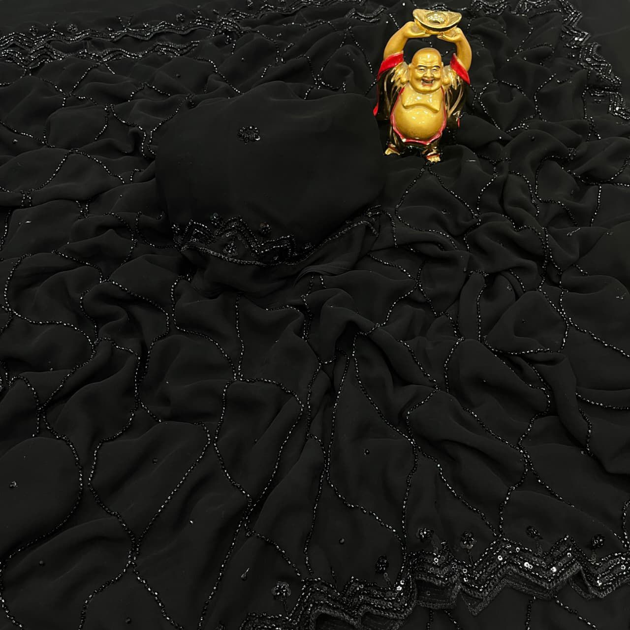 Trending black beauty georgette velvet shine saree