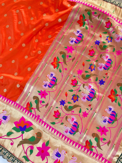 Paithani  orange saree with stitched Blouse