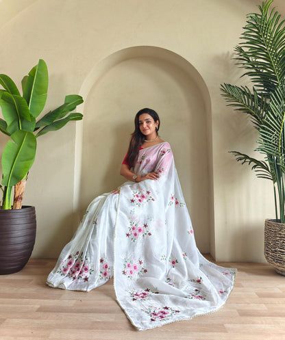 Crushed saree embroidery handwork with stitched blouse