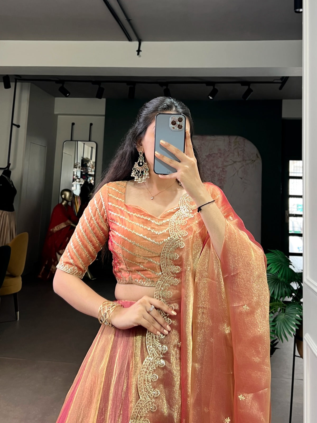 Designer Carika silk embroidery ethereal dupatta lehenga