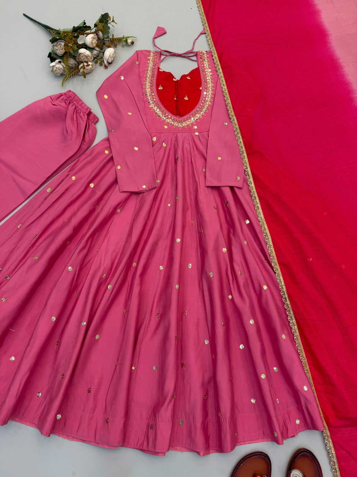 Anarkali 3 piece embroidered office set