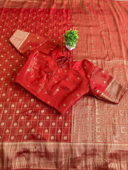 Pure Soft Banarasi Khadi Zari Crushed Silk
Saree with stitched blouse