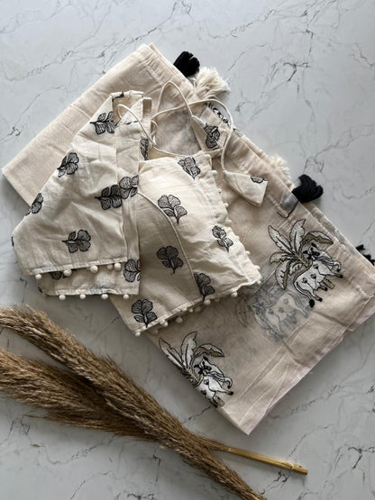 Chanderi Cotton Saree With Multy Thread Cow, Horse Work And Cotton Tussles with stitched blouse
