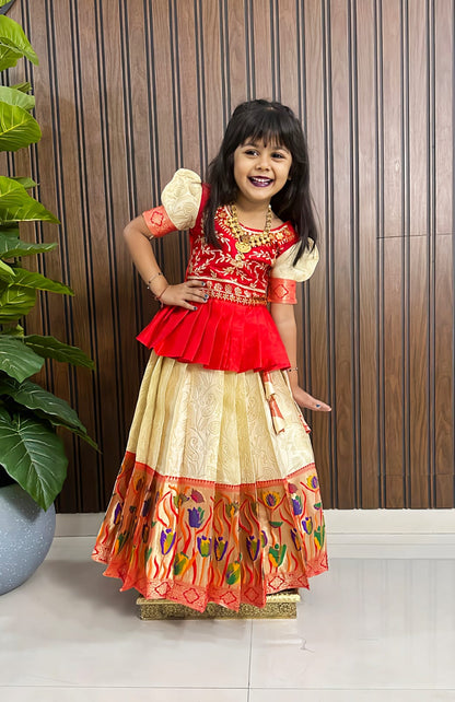 Kids cute weaving zari paithani embroidered sets