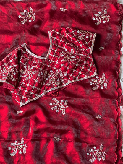 Stitched blouse saree-Soft space silk Saree