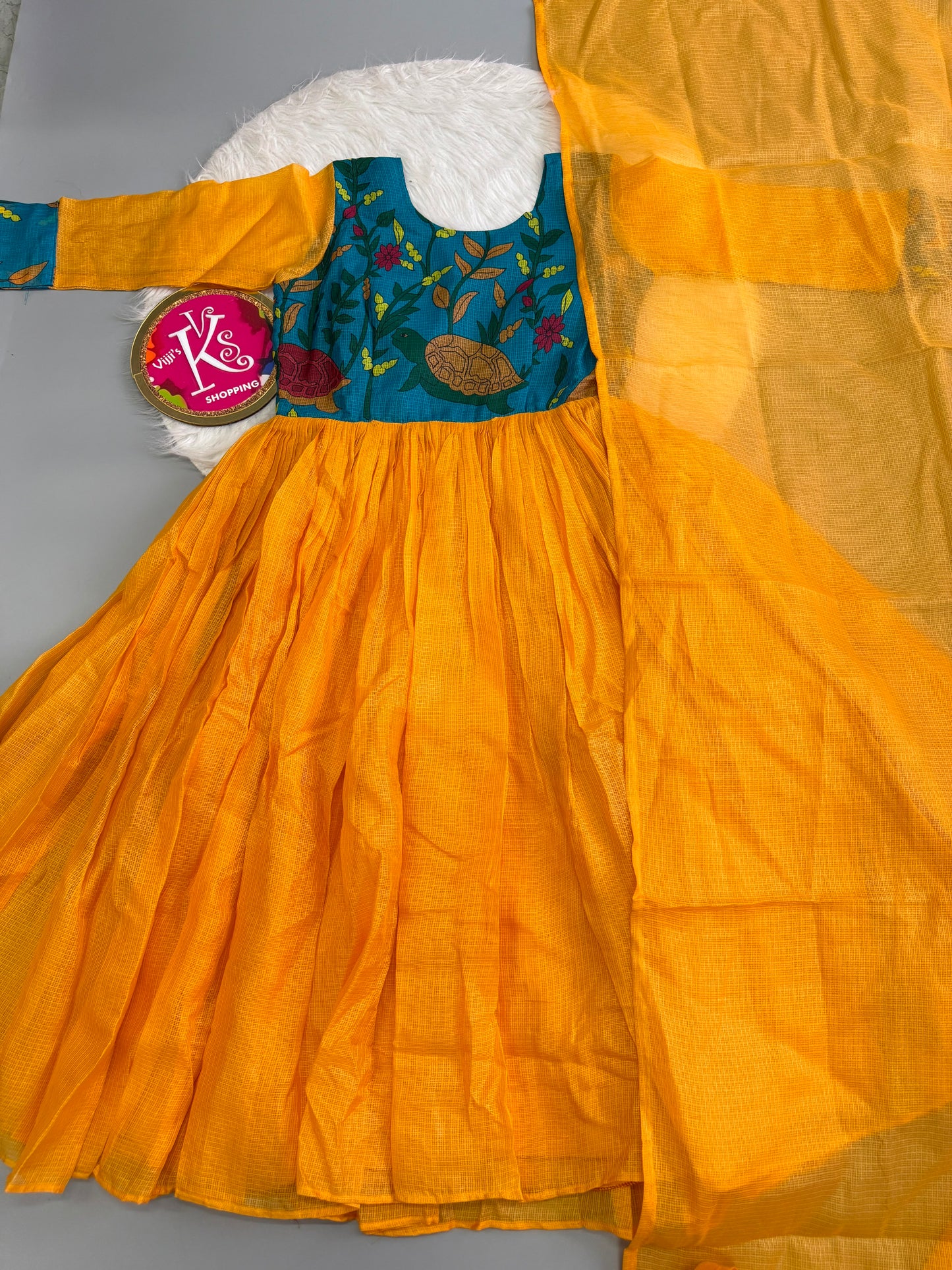 Kalamkari Kota checks classic gown with dupatta