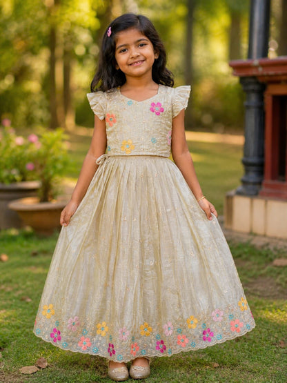 Cute ruffle skirt floral embroidered kids sets