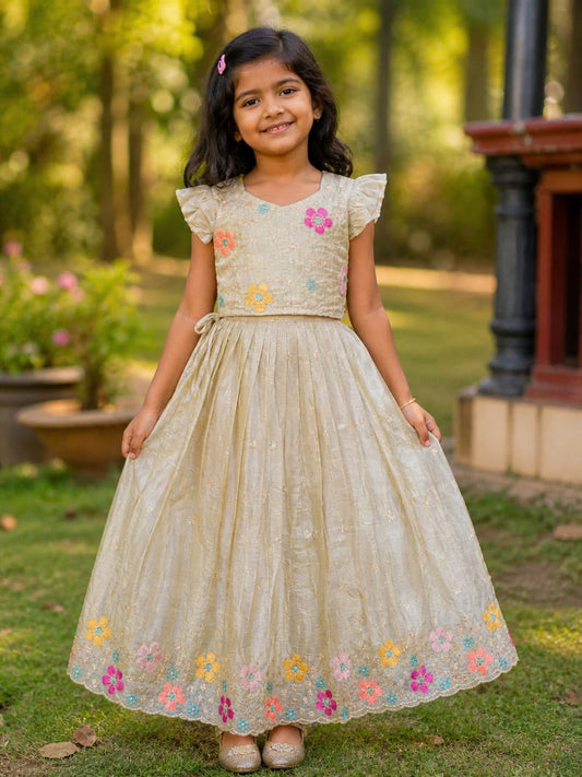 Cute ruffle skirt floral embroidered kids sets