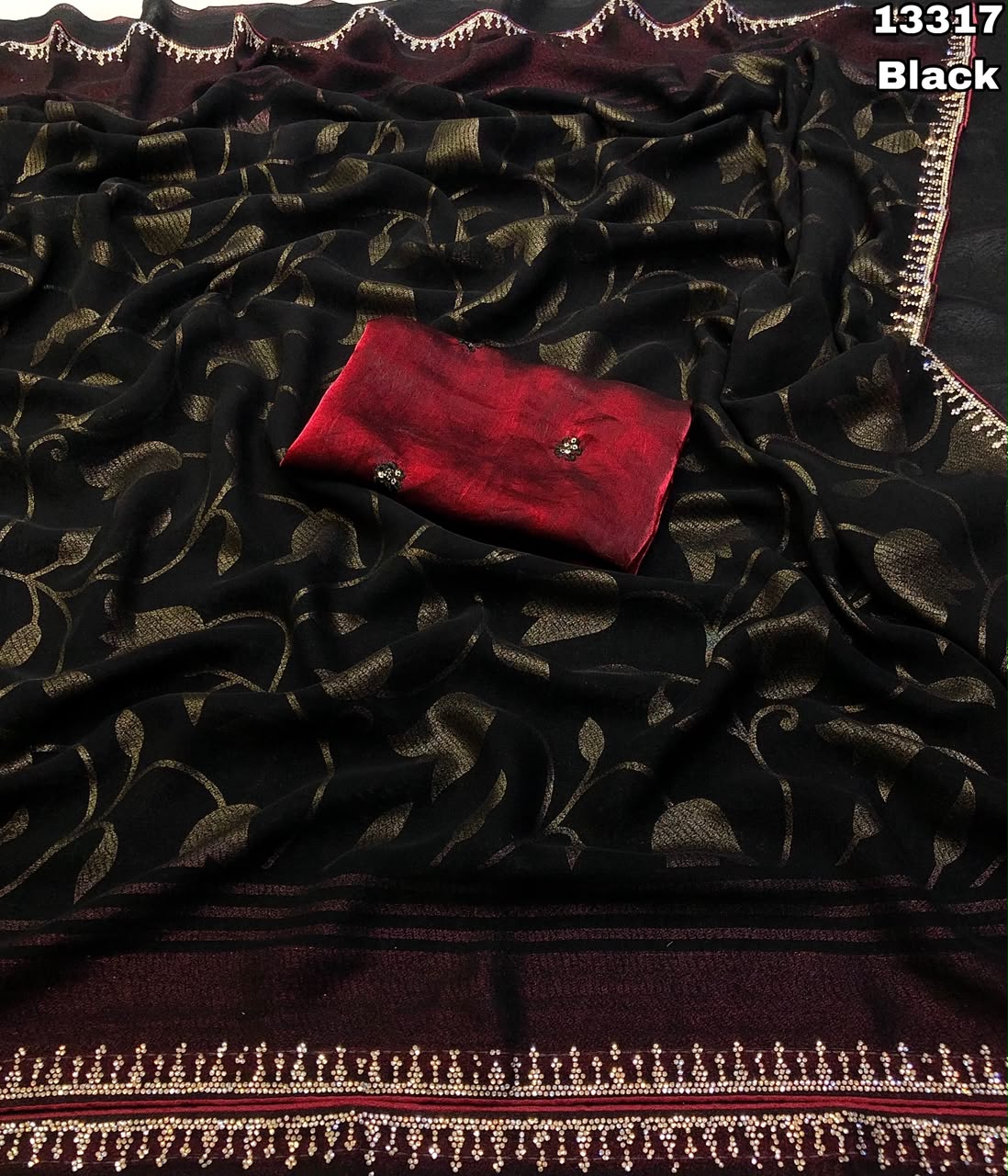 Georgette foil print floral jal budget saree