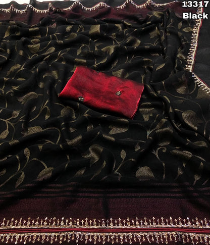 Georgette foil print floral jal budget saree