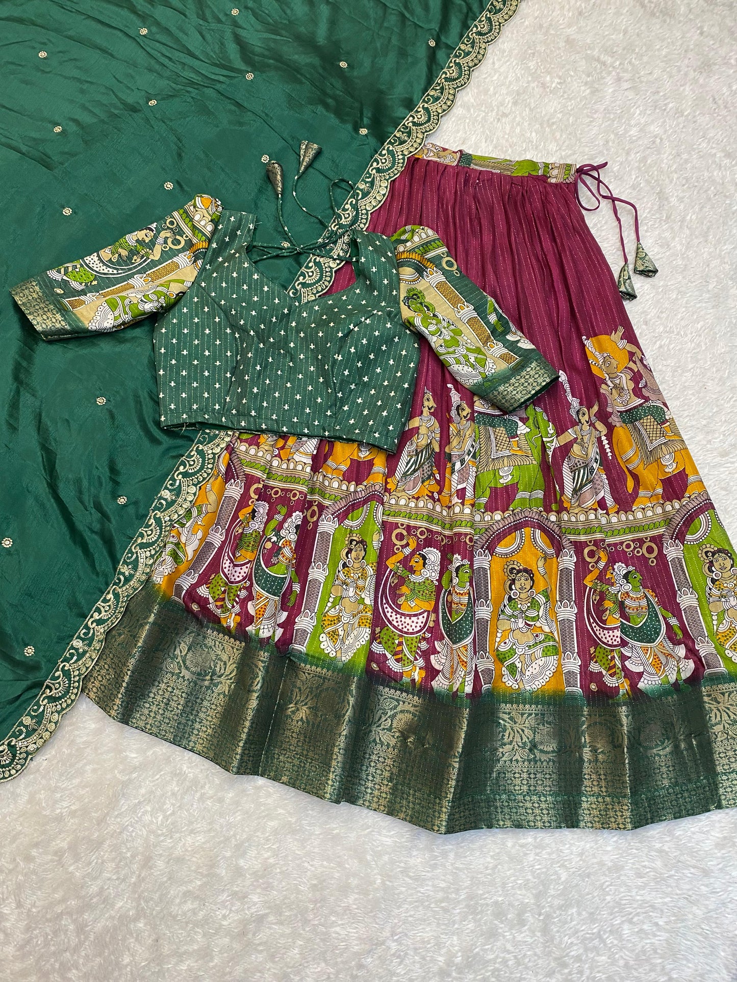 Kalamkari Unstitched Lehengas Choli sets