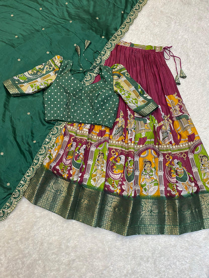 Kalamkari Unstitched Lehengas Choli sets