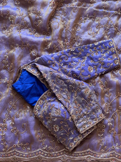 Cocktail Handwork Crepe Luxe work saree with stitched Blouse