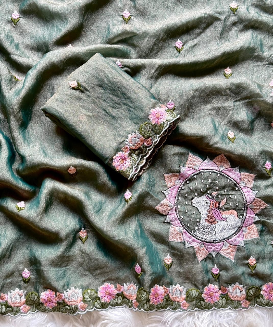 Premium floral embroidery cutwork budget classic saree