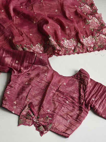 🌸 Where Luxury Meets Craftsmanship – Embroidered Crush Silk Beauty 🌸With Stitched Blouse ✨