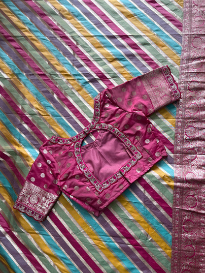 Banarasi pattu saree with lehariya stiched blouse