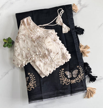 Butterfly Chanderi Saree with Stitched Blouse
