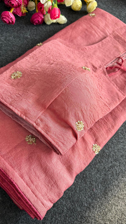 Premium crush carry free beads embroidery budget saree