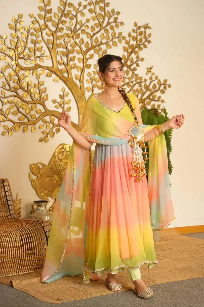 Rainbow Anarkali charm gown