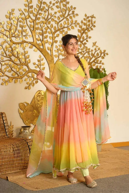 Rainbow Anarkali charm gown
