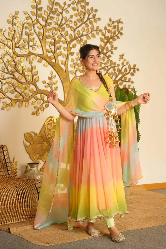 Rainbow Anarkali charm gown